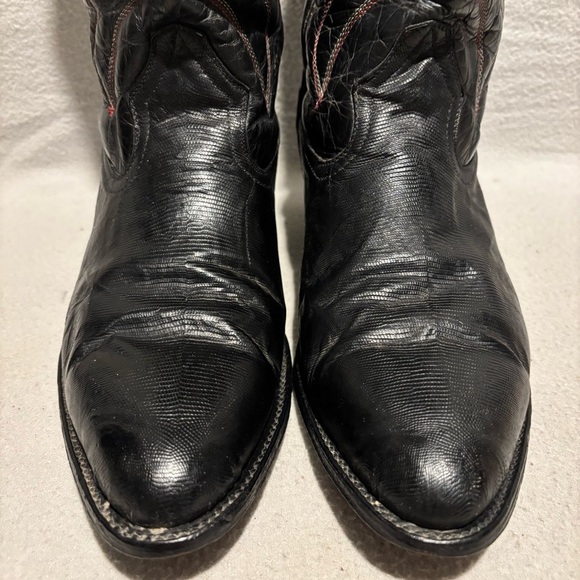 Vintage Black Leather Mens Western Cowboy Boots Genuine Leather Pointed Toe - Picture 2 of 13